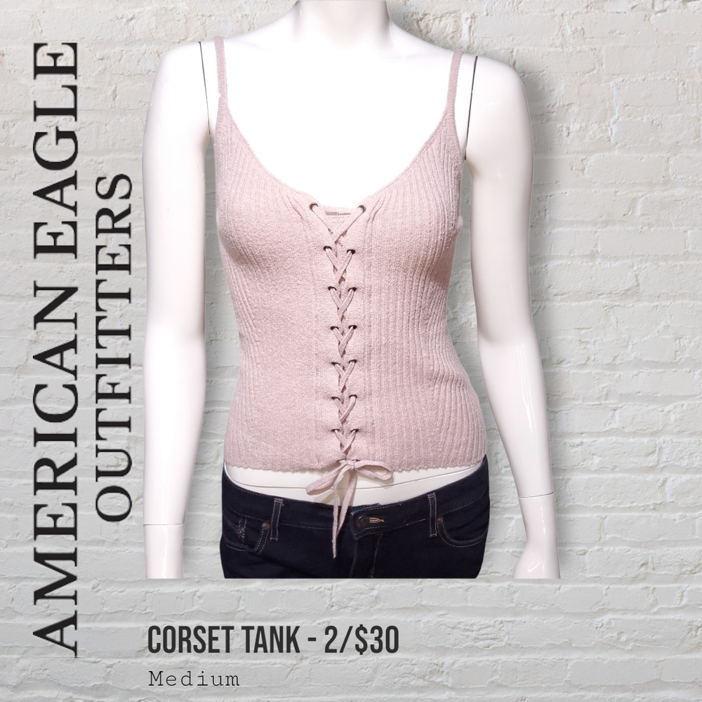 American Eagle Pink Ribbed Corset Camisole